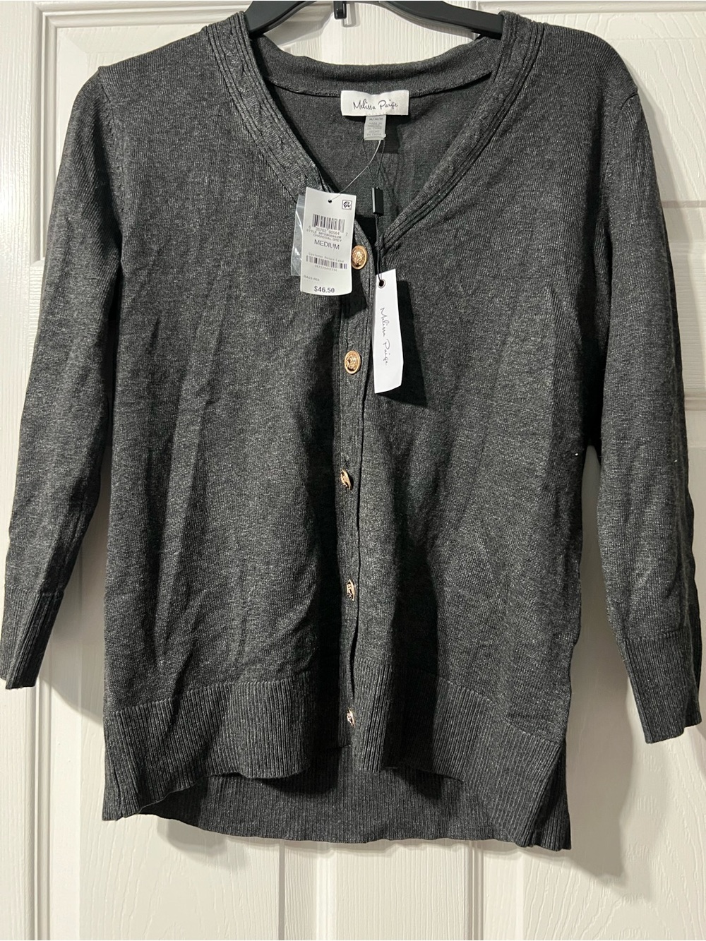 Melissa Paige Charcoal Gray V-Neck Button Cardigan Sweater